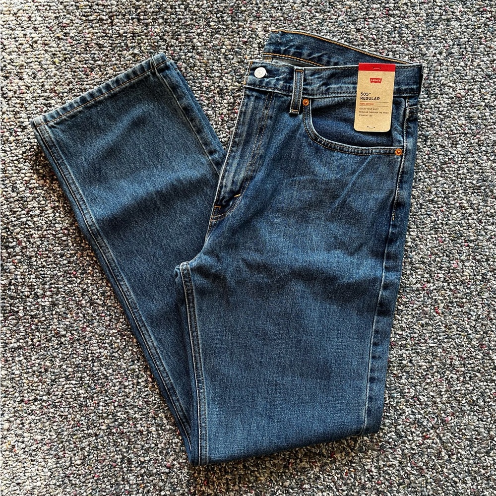 Levi's Men's Denim Dark Blue 36x34 Straight Leg, 505 Regular Jeans